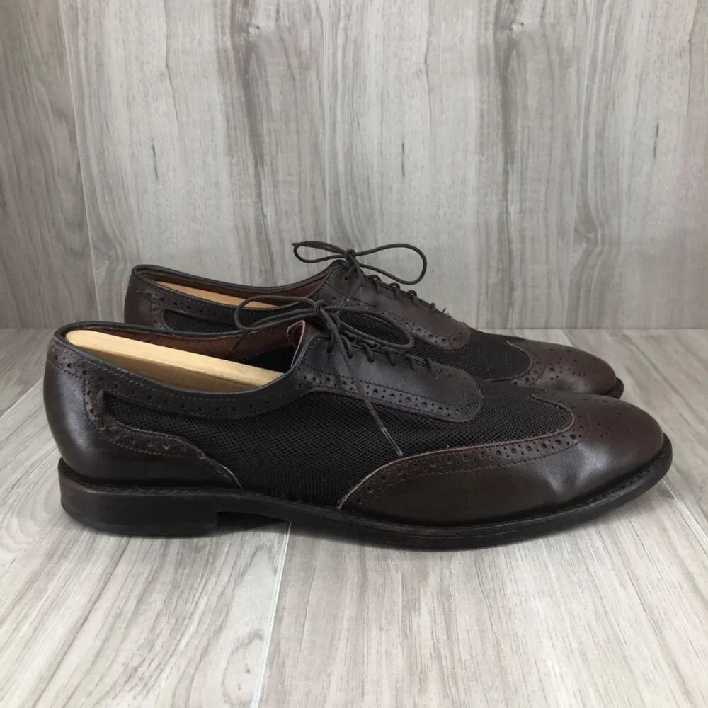 Allen Edmonds Shoes Mens 10D Strawfut Brown Leather Mesh Lace Up Oxfords